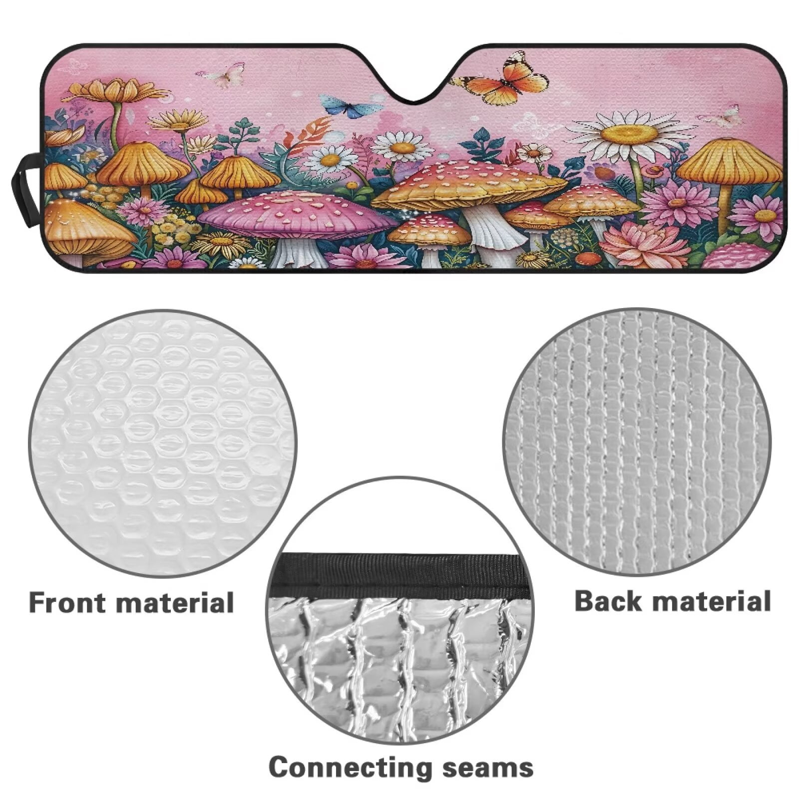 Uorisanigo Windshield Sunshade Sun Shade Heat Shield Folding Pink Mushroom Butterfly Sun Visor Mat Compatible with Jeep Wrangler TJ JK JKU 1996-2018 Interior Accessories for Jeep