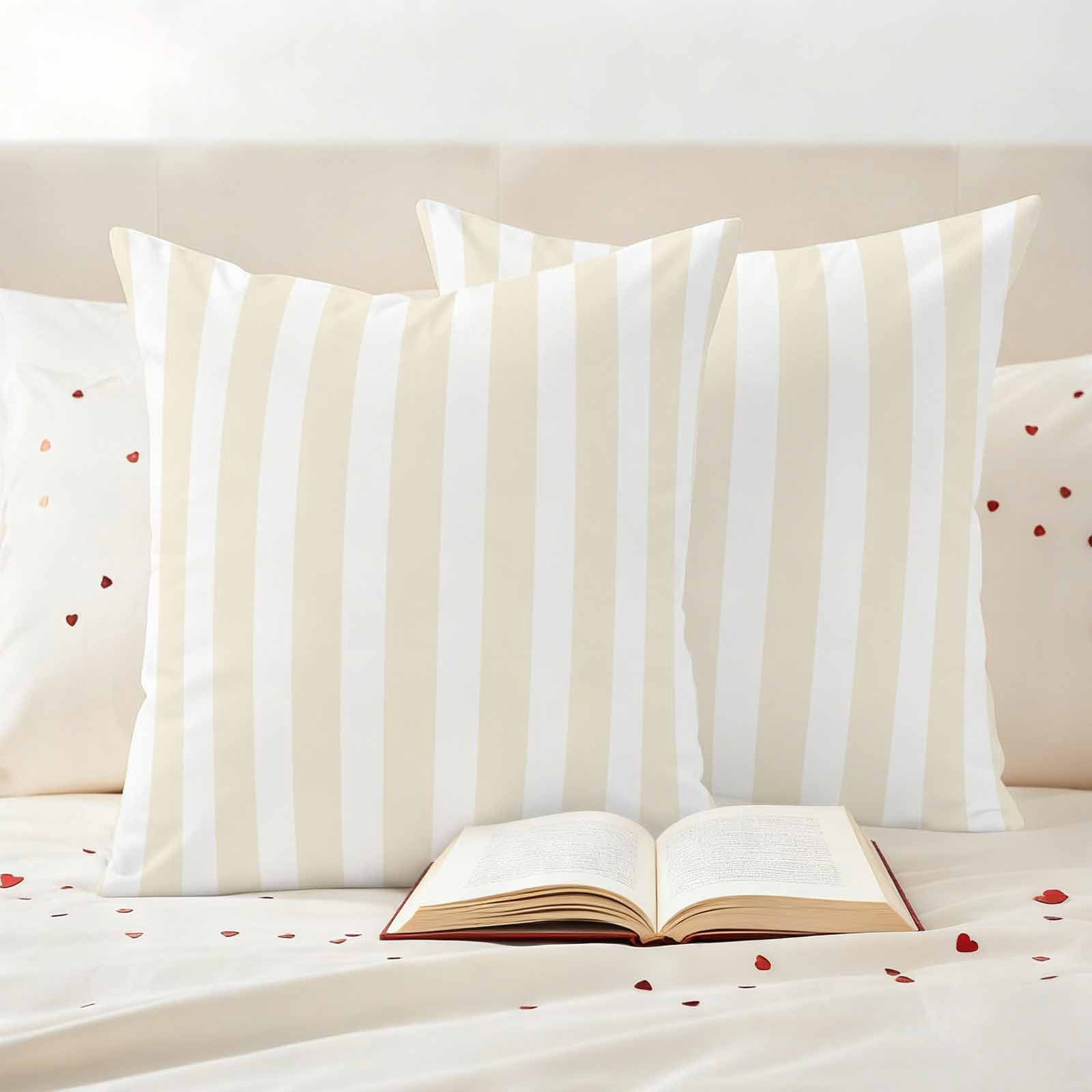 Cream and Outdoor Pillow Covers 18"x18" Set of 2, White Striped Geometric Waterproof Throw Pillow Covers for Patio Furniture, Decorative Cushion Covers for Porch