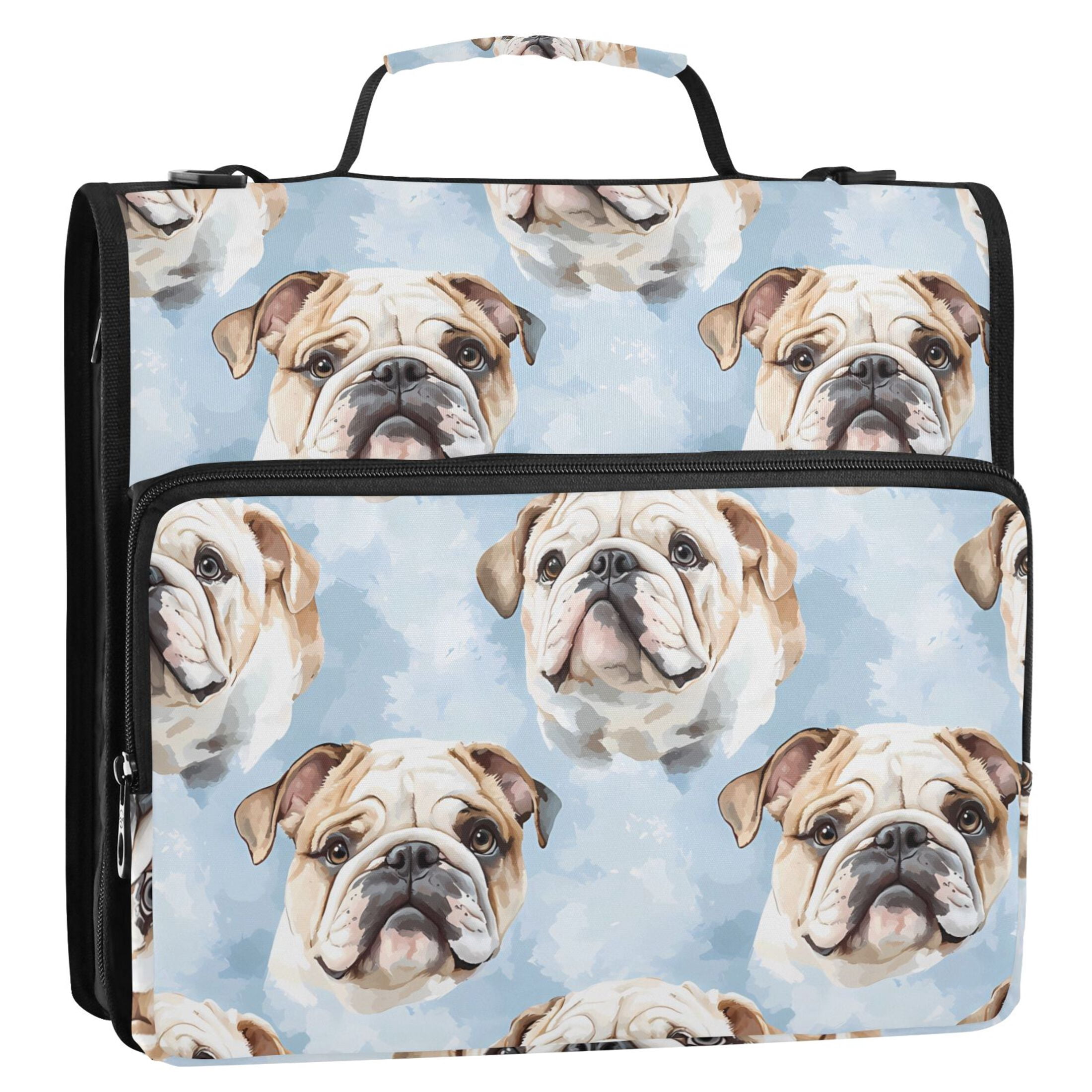 ALAZA Zipper Binder Bulldog Cartoon 3 Ring Trapper Keeper File Folder Organizer Bag