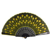 Youkk Colorful Embroidered Flower Pattern Black Cloth Folding Lightweight Fan for Dancing Performance