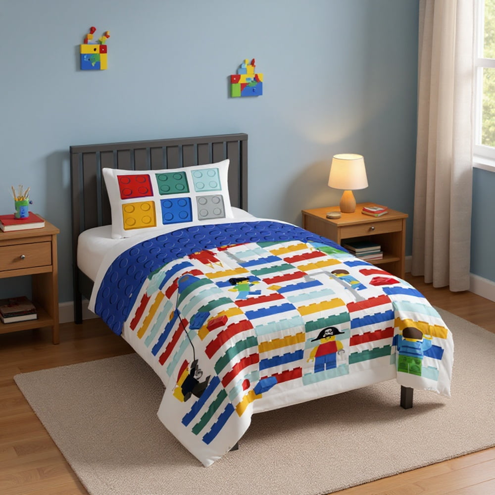 LEGO Kids 2 Piece Multicolor Reversible Comforter and Pillo