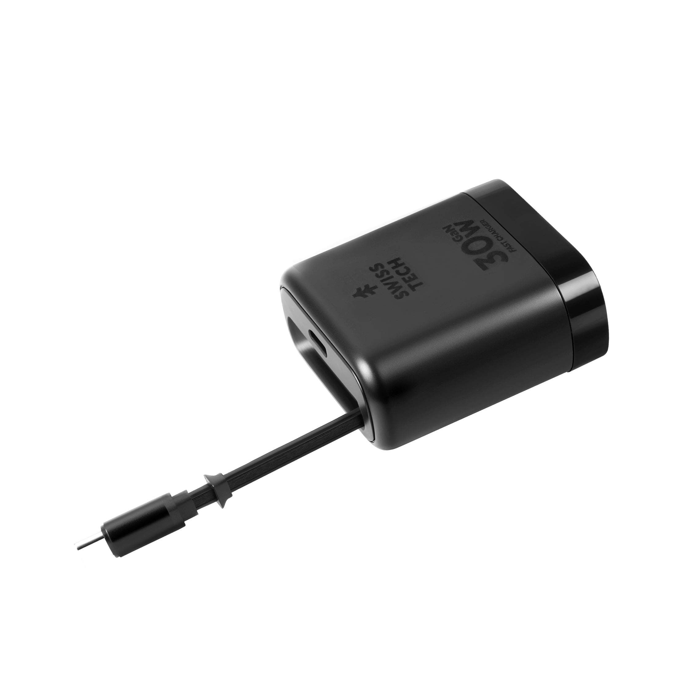 Swiss Tech Mussen 30W USB-C Wall Charger with Retractable Cable, Fast PD Charging