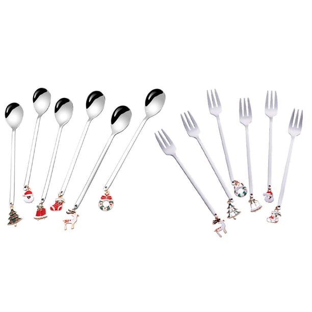 GOOHOCHY Juego de 1 cuchara y tenedor de acero inoxidable para el hogar: cucharas para café y tenedores para helado.