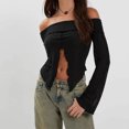 thumbnail image 2 of Lady Crop Top Casual fuera del hombro Slim Fit Stretch Sexy espalda descubierta traje de calle, 2 of 6