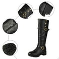 thumbnail image 7 of Knee High Riding Boots Women Vintage Leather Buckle Strap Chunky Heel Dress Long Boots Side Zipper Round Toe Tall Motorcycle Boots Black 9.5, 7 of 7