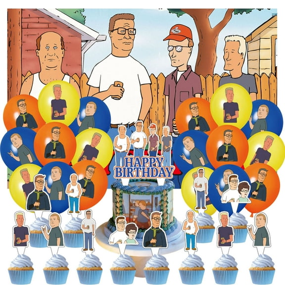 32 Pcs For King of the Hill Theme Birthday Party Decoration Set - Includes Happy Birthday Backdrop Decorations, Cupcake Toppers, and Balloons for Celebrations