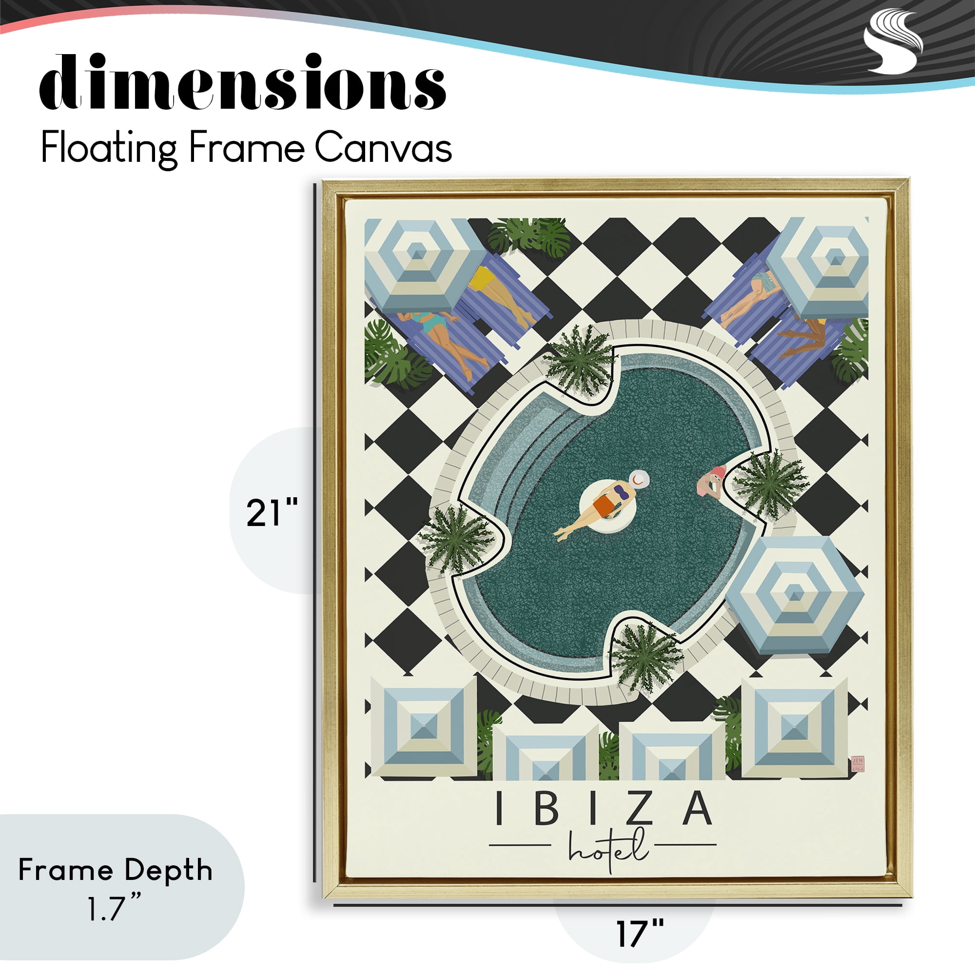 Stupell Industries Ibiza Hotel Aerial Pool Gold Framed Floater Canvas Wall Art, design by Jen Bucheli