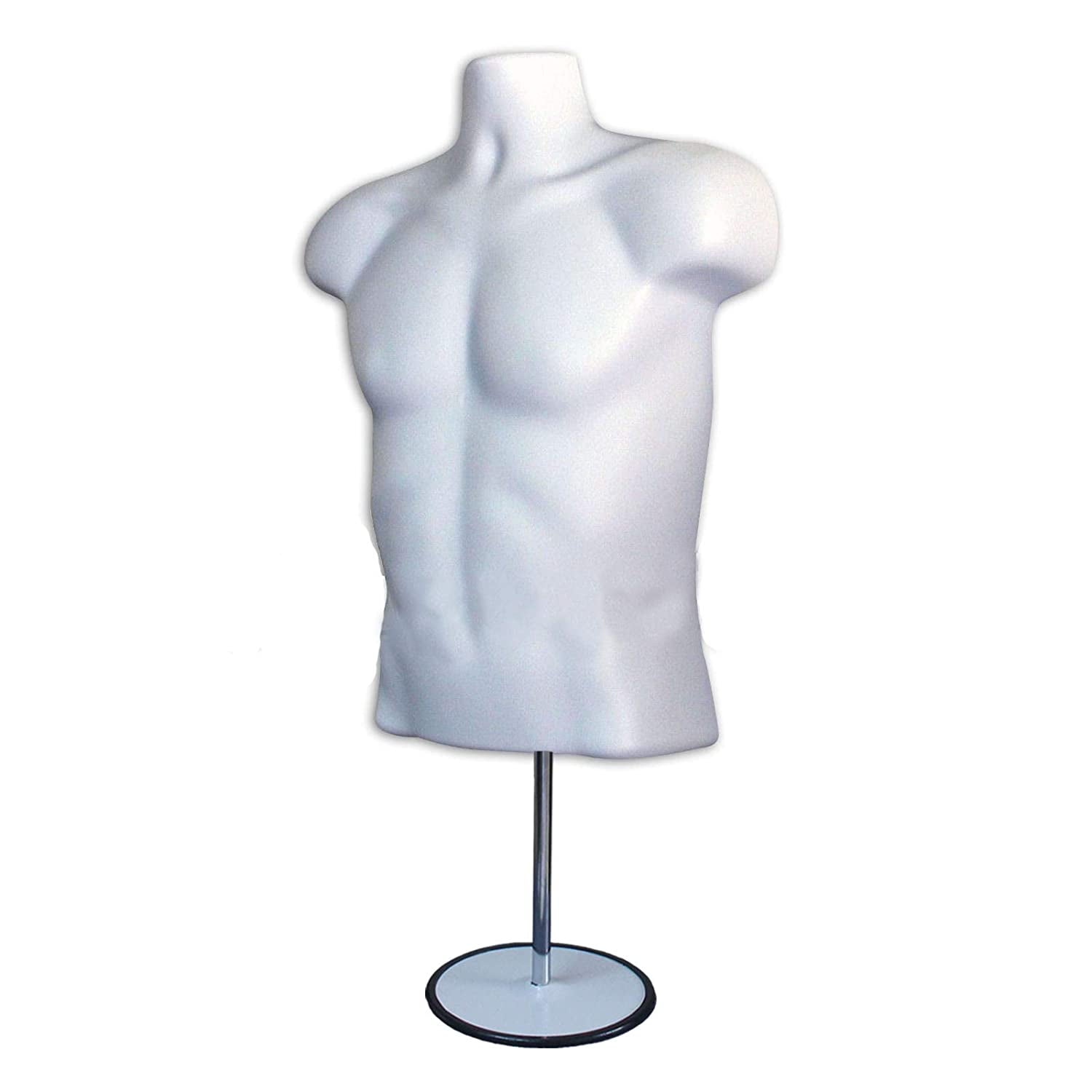 DisplayTown 2 Pack White Male Mannequins Hollow Back Body Torso w/ Metal Stands with Metal Pole & Hanging Hook for Tshirt Display, S-M Sizes