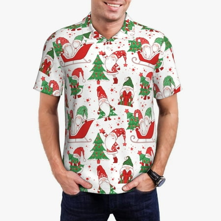 Zeuib Gnomes Merry Christmas Print Men s Athletic Fit Golf Polo Shirt Performance Golf Shirt for Men Button Down Golf Shirts Fashion Polo Shirt-Small