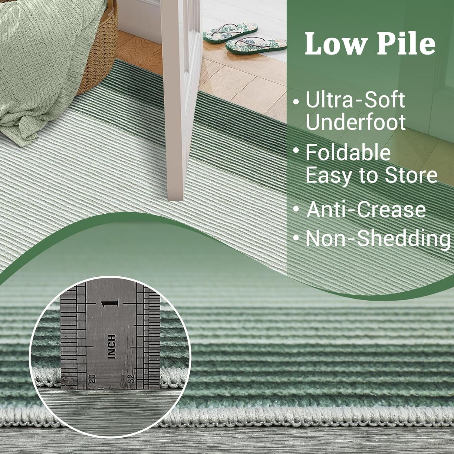 Area Rug 10x13 Modern Neutral Solid Large Machine Washable Rug for Living Room, Non-Slip Non Shedding Bordered Soft Carpet, Low Pile Foldable Printed Rug for Bedroom, Dining Room, Green