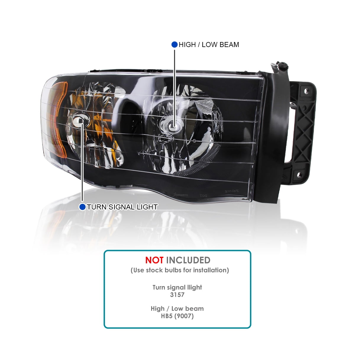 Spec-D Tuning Crystal Black Headlights + 3D Style Tail Lights for 2002-2005 Dodge Ram 1500 2003-2005 2500 3500 Left + Right Pair