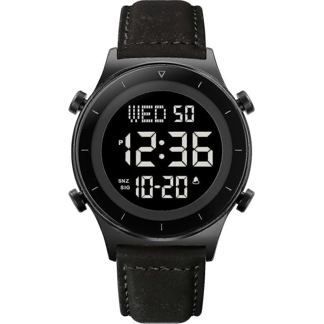 Men's Digital Watch Glass Screen Zinc Alloy Case Leather Strap Waterproof Casual Stopwatch Alarm Clock Simple Watch