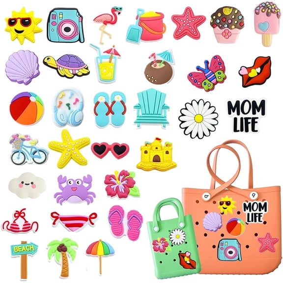 VANNYVANYA 32 Pcs Bag Charms for Bogg Bag ,Rubber Beach Bags Accessories