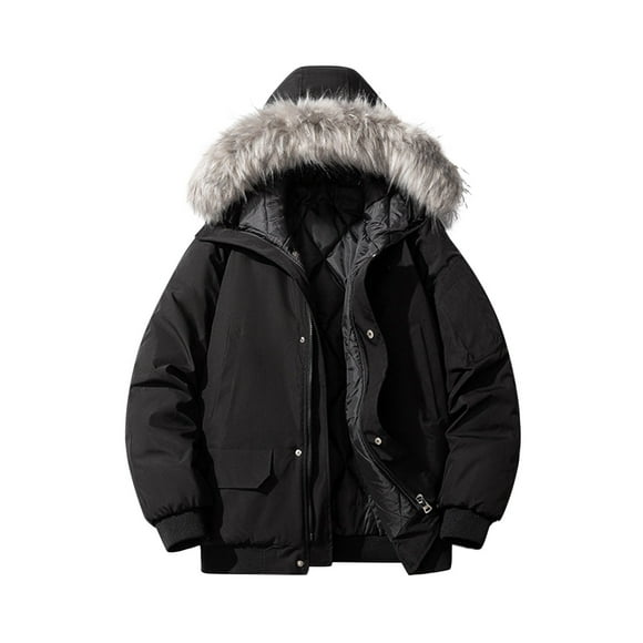 Fengqque Men's Puffer Jacket Waterproof Winter Bubble Coats Ski Parka Fur Hooded Black 6(M)