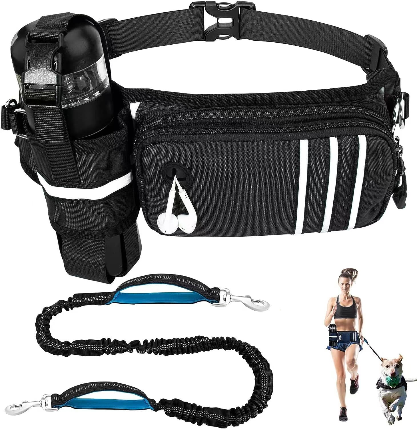 Hands Free Dog Leash, Waist Dog Running Leash with 2 ShockAbsorbing