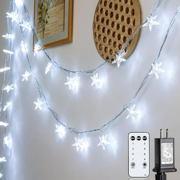Star String Lights 59 Ft 100 LED Christmas Lights Plug in with Remote Timer 8 Modes Connectable Fairy Light for Bedroom Xmas Indoor Outdoor Decor, Cool White