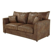 Pemberly Row Traditional Microfiber Sleeper Sofa in Brown with Solid Wood Legs
