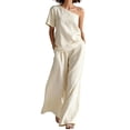 thumbnail image 2 of Muscularfit Pullover Women 2 Piece Outfits Sets Summer Palazzo Travel Sets Vacation Dressy Sets Shirt Short Sleeve White Boat Neck Womens Shorts Set, 2 of 5