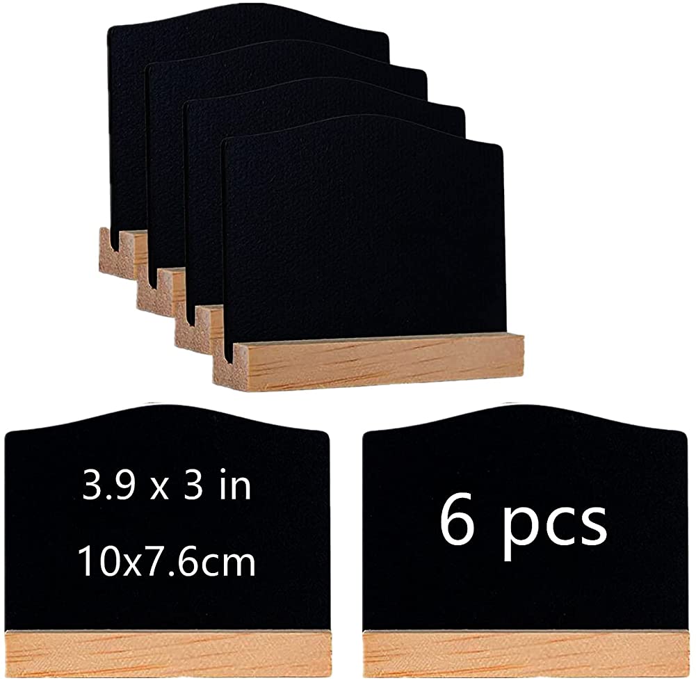 6Pack Mini Chalkboard Signs, Double Sided Blackboard with Wooden Base