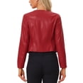 thumbnail image 3 of Abrigo de mujer INSPIRE CHIC de cuero sintético, sin cuello, abierto al frente, chaquetas de moto estilo biker, talla XS, color rojo vino, 3 of 6