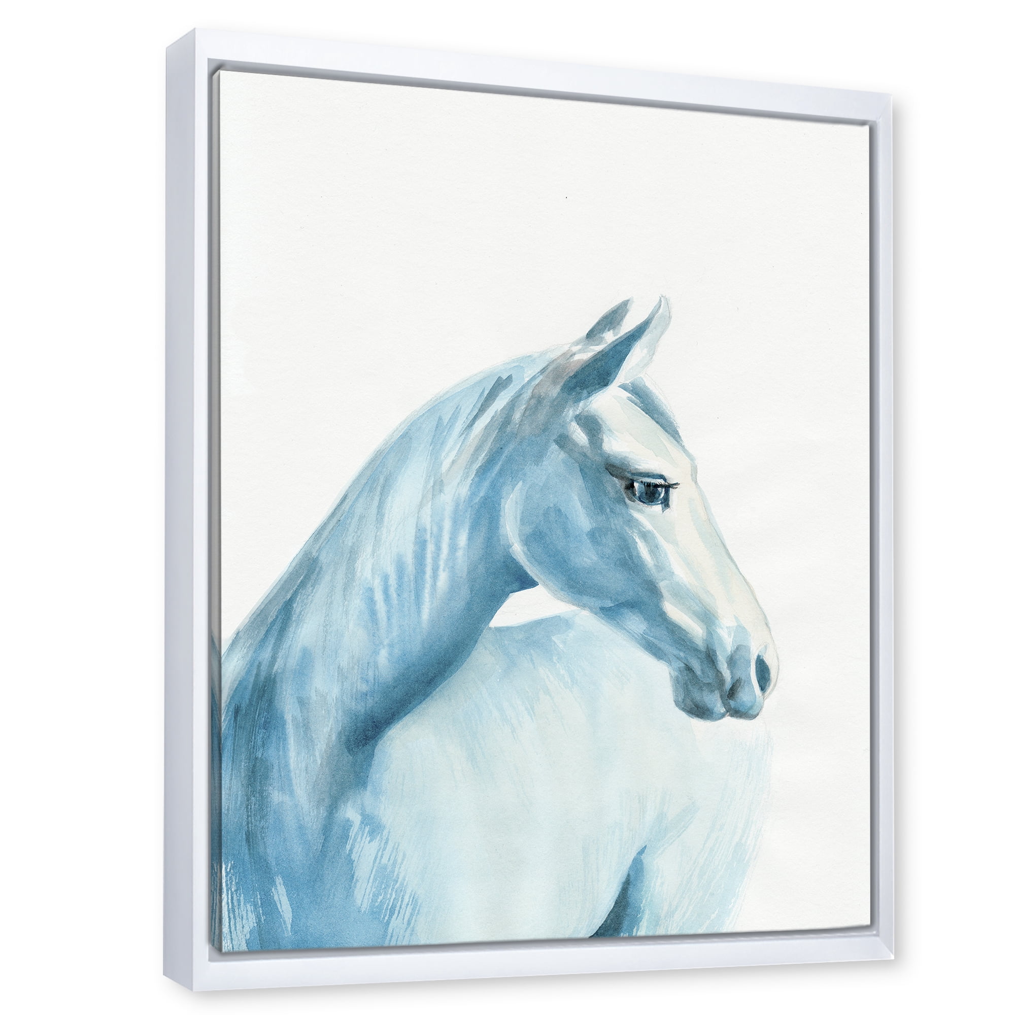 Designart 'Close Up Portrait Of A Light Blue Horse' Farmhouse Framed Canvas Wall Art Print