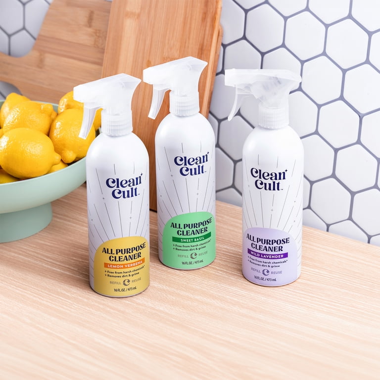 3 pack) Cleancult All Purpose Cleaner, Refillable Aluminum Bottle