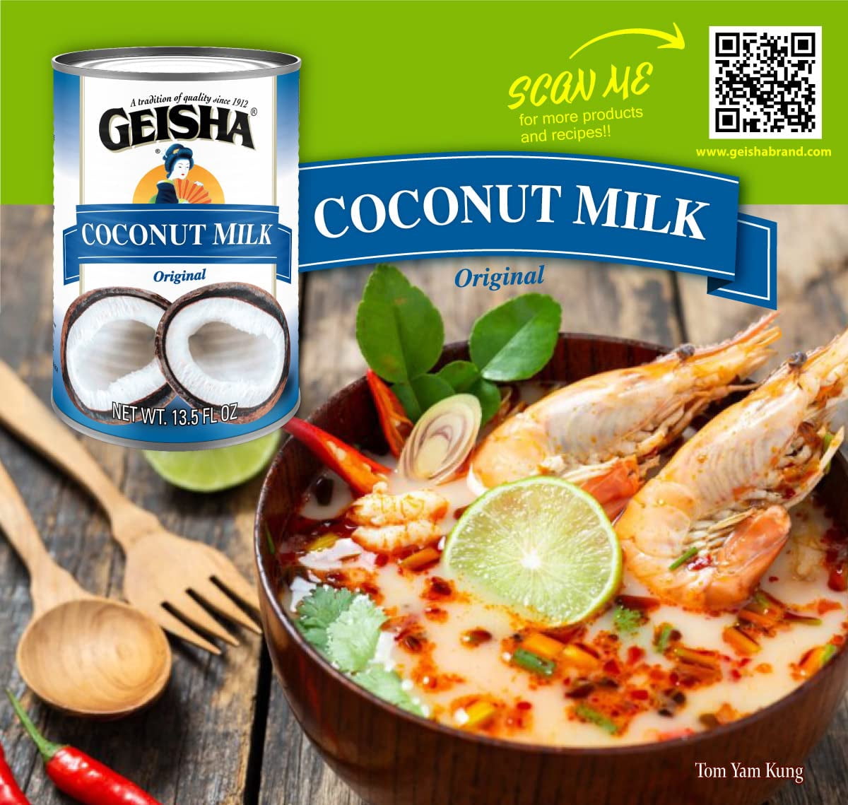 GEISHA Coconut Milk 13.5 FL OZ. (Pack of 12), Original Coconut milk | No Trans Fat － No Sugar Added － Gluten Free－Dairy Alternative Coffee Creamer－Made in Thailand
