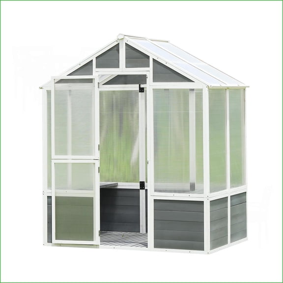 Walk-in Greenhouse, Wooden Frame Polycarbonate Panel, 76''x48''x86'' with Lockable Door & Drain Holes, for Patio Backyard | Wood Glass