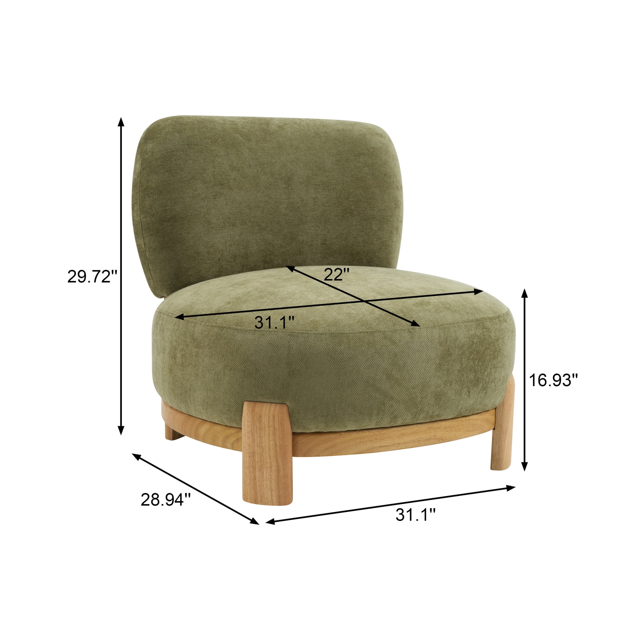 Christopher Knight Home Modern Upholstered Armless Accent Chair with Wood Legs, Wide Seat, Green