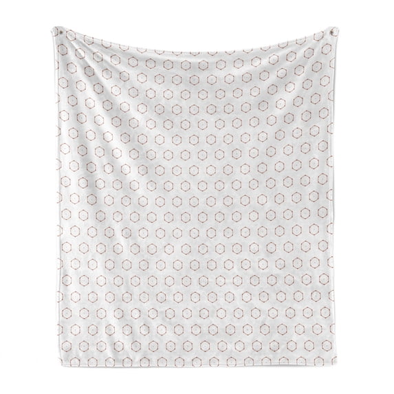 Geometrical Soft Flannel Fleece Throw Blanket, Abstract Illustration of Small Dots Shapes Inside Hexagons Pattern, Cozy Plush for Indoor and Outdoor Use, 60" x 80", Vermilion and White, by Ambesonne
