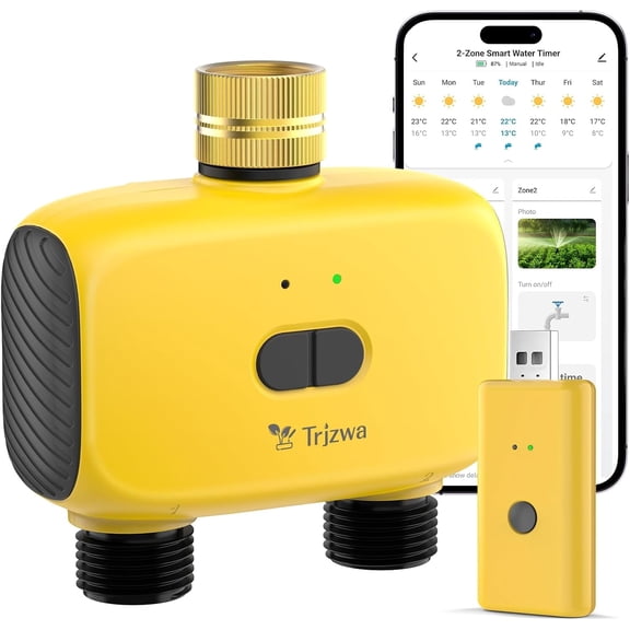 WiFi Sprinkler Timer with Brass Inlet, 2-Zone Outdoor Water Timer for Garden Hose, Automatic Irrigation Controller with Rain Delay for Yards & Lawns