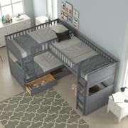 Euroco Wood Bunk Bed Storage, Twin-Over-Twin-Over-Twin for Bedroom, Gray