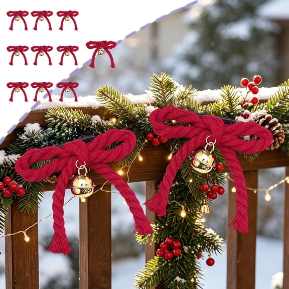 Christmas Bows 10 Pack Hanging Ornaments for Christmas Tree, Wreath, Party and Wedding