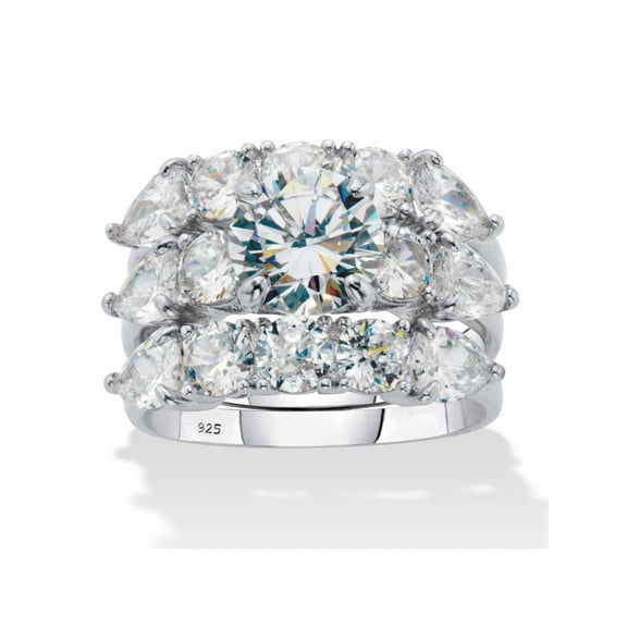 PalmBeach Jewelry Round Cubic Zirconia 3 Piece Bridal Set 6.34 TCW in Gold-Plated or Platinum-Plated Sterling Silver