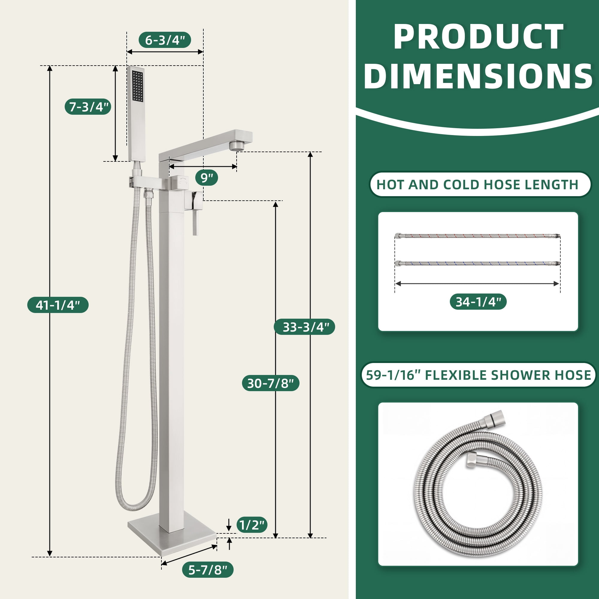 Free Standing Tub Faucet, 360°Swivel High Flow Freestanding Bathtub Faucet with Handheld Shower, Brass Body Tub Filler for Modern Bathroom, Brushed Nickel