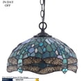 thumbnail image 6 of Tiffany Hanging Light W12H32 Inch Sea Blue Stained Glass Pendant lamp 1E26 Crystal Bead Dragonfly Style S147 WERFACTORY Series Lamps Chandelier Ceiling Fixture (S14712PB), 6 of 7