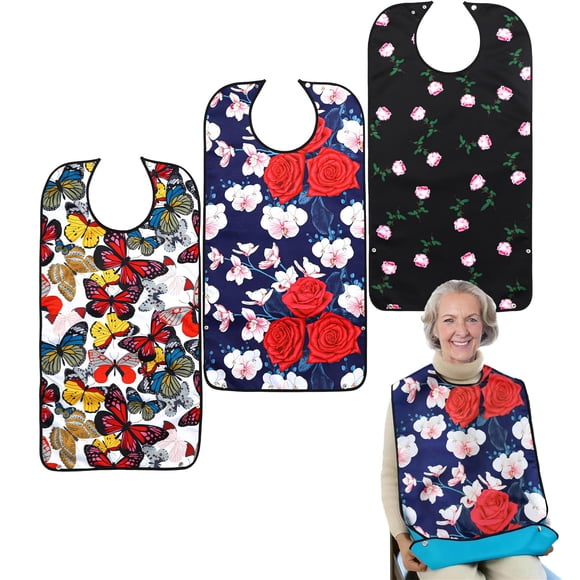 Pack de 3 baberos Pafusen para adultos para mujer con recolector de migas a prueba de agua