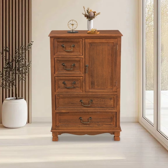 1 PCS Coffee Color 5 Drawers(3 Small 2 Large) Dresser for Bedroom, Chest of Drawers, Rustic Dressers Organizer