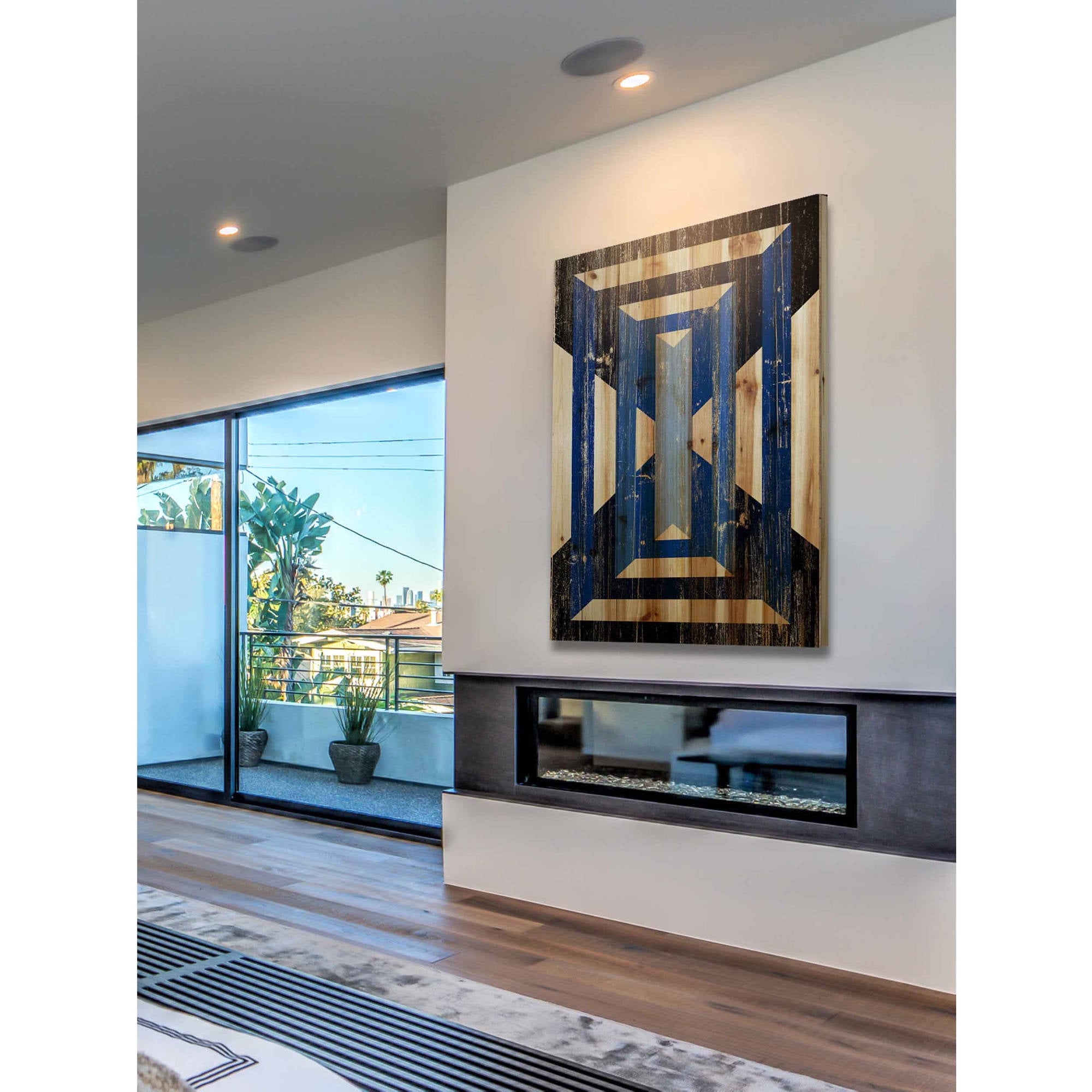 Marmont Hill - "Blue Rectangles" Painting Print on Natural Pine Wood