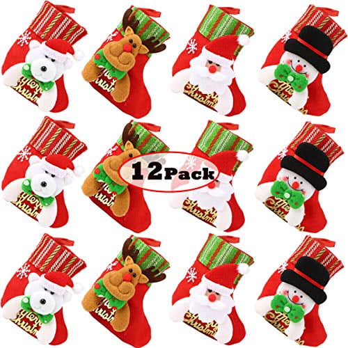 FUNYU Mini Christmas Stockings, Xmas Stockings 3D Character Plush Santa