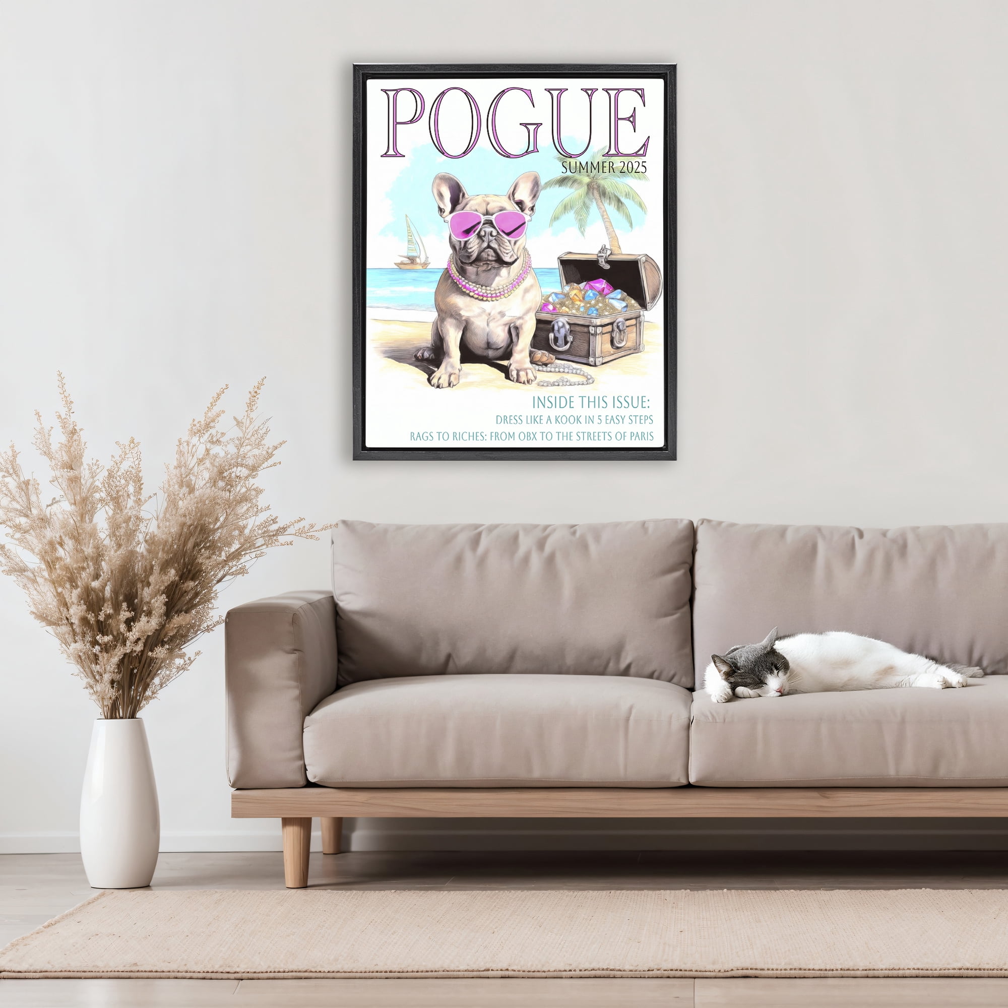 Stupell Industries Pogue Summer Dog Fashion Black Framed Floater Canvas Wall Art, design by Grotto Studios