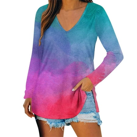 

jsaierl V-neck T-shirts Women Round Neck Pullover Sweatshirt Round Neck Tops Plus Size Loose Shirts Printing Tops Fall Tops