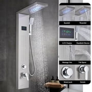 Stainless Steel LED Shower Panel Rain&Waterfall Tower Spa Massage Jets W/Spray