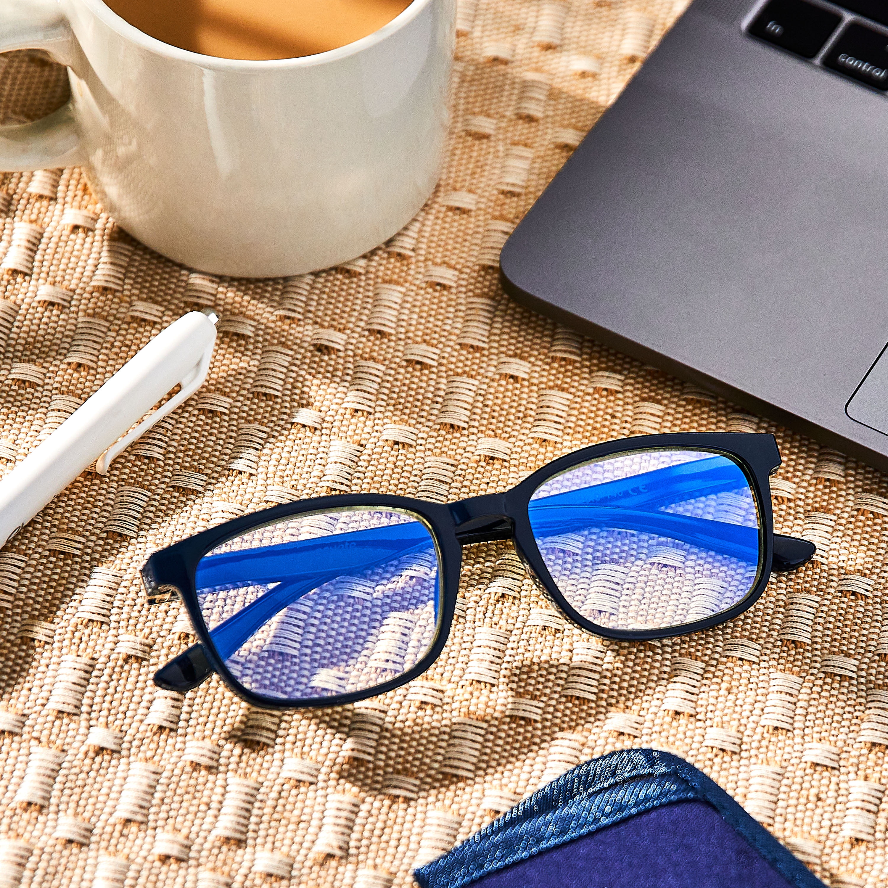 Equate Unisex Pike Bluelight Rectangular Reading Glasses with Case, Dark Grey Blue, +2.50