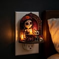 thumbnail image 3 of Day of the Dead Skull Plug In Night Light, Acrylic Sugar Skull Wall Lamp with Warm Glow, Halloween Decor for Bedroom Hallway Entryway Home, 3 of 6