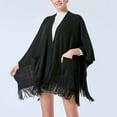 thumbnail image 2 of QQAMB Women Warm Shawl, Open Fornt Boho Knitting Stripe Pashmina Poncho With Tassel, 2 of 8