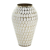 DecMode 11" Geometric Dot Gold Metal Vase with White Accents