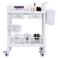 thumbnail image 4 of VEVOR 2 Tiers Lab Carts, Lab Utility Cart with 2 Trays, 2 Drawers & 4 Silent Wheels, Mobile Medical Cart with PP Material, Lab Rolling Cart with 3 Trash Cans for Lab, Clinic, Hospital, Salon, White, 4 of 9