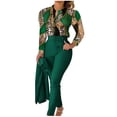 thumbnail image 1 of DPTALR Women V-neck Printed Long Sleeved Top Add Solid Color Pants Set With Belt, 1 of 6