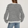 thumbnail image 5 of Women Crew Neck Horizontal Stripe Drop Shoulder Long Sleeve Loose Knit Sweater Fall Casual Pullover M, 5 of 5